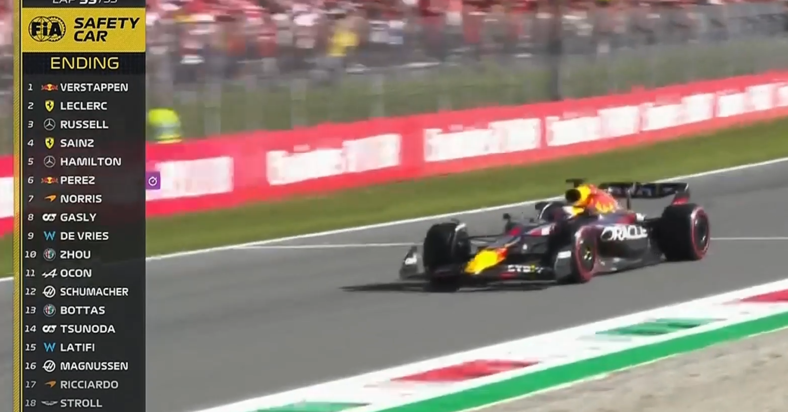 VIDEO: en el "Templo de la Velocidad", la F1 termin&oacute; lentamente tras el Safety Car